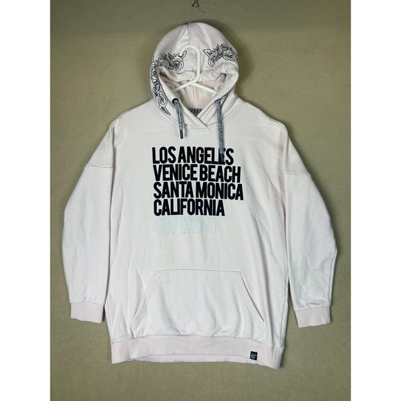Superdry Hoodie Adult Medium‎ White California Pullover Sweatshirt Mens - Picture 1 of 14